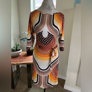 Trina Turk 100% Silk Dress Retro Tie Waist Sz 2 USA cocktail